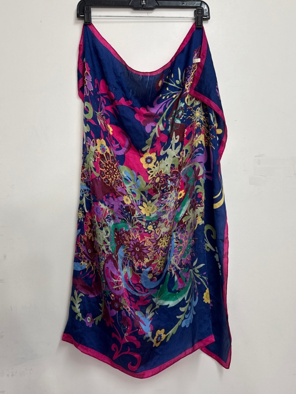 Navy blue and pink floral silk scarf 100% silk floral scarf spring head cover - Picture 4 of 5